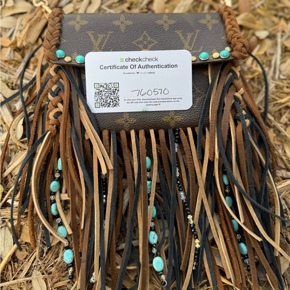 Louis Vuitton Brown Monogram Fringe Crossbody with Turquoise Studs - Picture 5 of 14